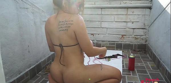  Hot girl fingering on the terrace